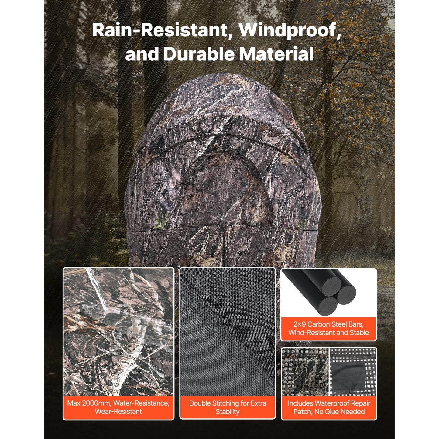 Hunting Blind Ground Blind for Deer Duck Turkey Hunting Single Person Pop Up Blind with Carrying Bag 44x36x53 In Camouflage Waterproof 150D