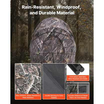Hunting Blind Ground Blind for Deer Duck Turkey Hunting Single Person Pop Up Blind with Carrying Bag 44x36x53 In Camouflage Waterproof 150D