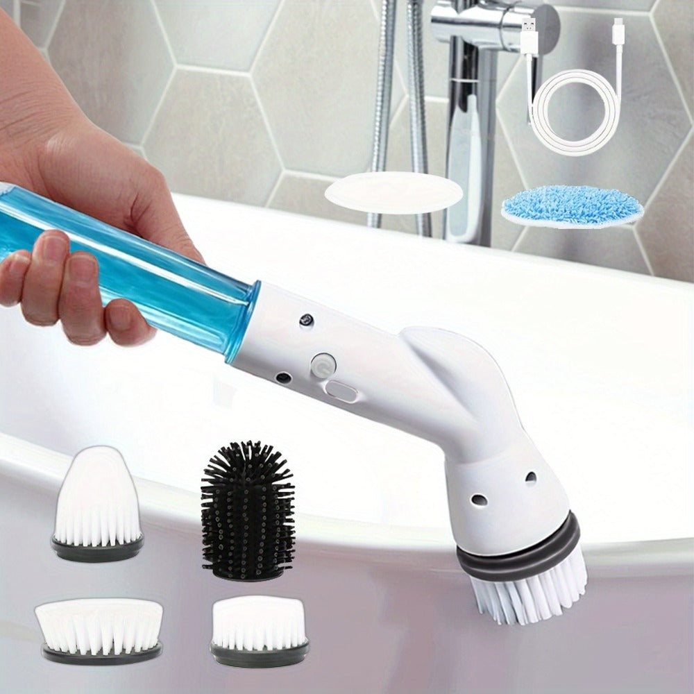 Electric Spin Scrubber Cordless Rechargeable - Adjustable Handle with 6 Brush Heads, All-Purpose Power Scrubber for Bathroom