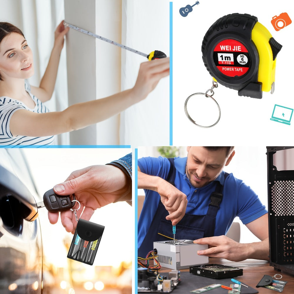 Mini Tape Measure & Screwdriver Keychain Tool Set 96 Pack, Bulk Party Favors for Men, Father's Day Gifts