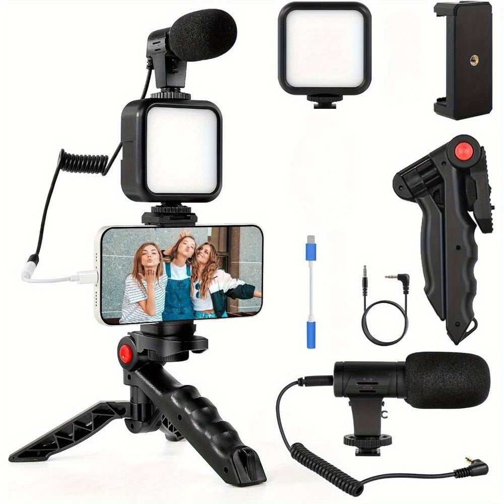 Cardioid Microphone Vlogging Kit for Phone with Mini LED Video Light & Pistol Grip Tripod for an Everyday Personal Care Routine