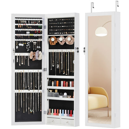 Jewelry Armoire Floor Standing 47.2" Full-Length Mirror Cabinet with 6 LED Lights Dual Lock