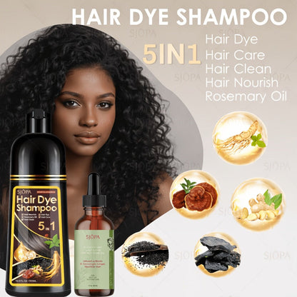 Gray Coverage Hair Dye Shampoo Kit 3-in-1 with Rosemary Hair Oil - Quick Color, Gentle & Natural Formula for Men & Women