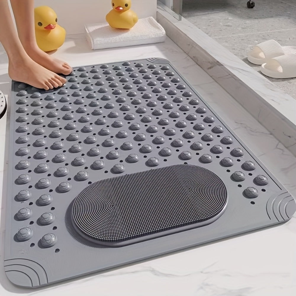 Bath Mat with Massage Buttons - PVC Shower Mat with Polka Dot Pattern, 0.35" Thick Rectangular Bathroom Safety Mat