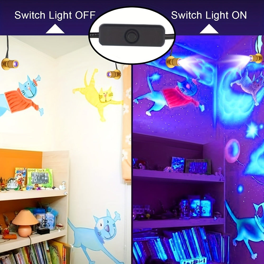 LED UV Blacklight USB Powered Mini Spotlight, Glow Party, Tapestry & UV Reactive Decoration with On/Off Switch