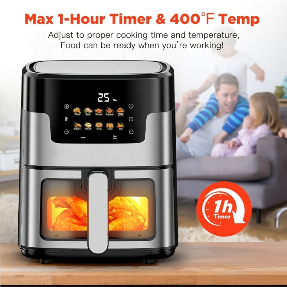 Air Fryer 7.5QT 10-in-1 Digital LED Touchscreen, Oilless Cooker with 10 Preset Cooking Modes, Basket & 100 Paper Liners Included