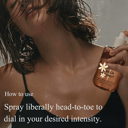 Vanilla Coconut Body Spray & Hair Mist – Long-Lasting Gourmand Floral Fragrance with Vitamin E & Moroccan Argan Oil, Skin-Safe for All Types