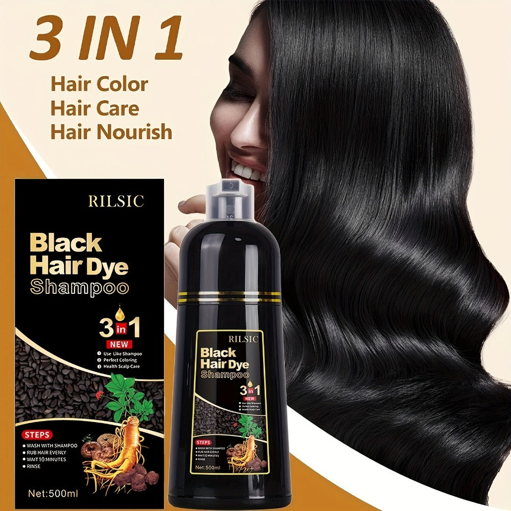 Herbal Hair Dye Shampoo 3-in-1 with Plant Squalene 2pcs 16.91oz, Instant Gray Hair Coverage, Natural Color in Minutes