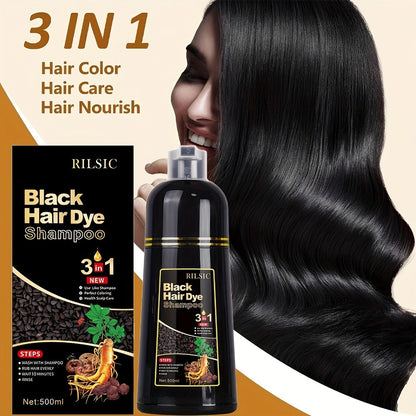 Herbal Hair Dye Shampoo 3-in-1 with Plant Squalene 2pcs 16.91oz, Instant Gray Hair Coverage, Natural Color in Minutes