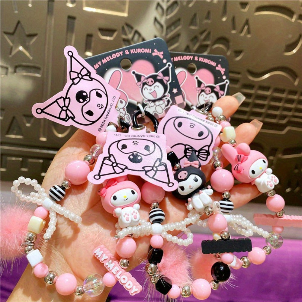 Kawaii Beaded Phone Chain Keychain Sanrio Kuromi My Melody Anime Backpack with the Listed Color, Size or Set Options for Everyday Carry