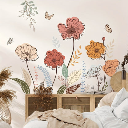 Bohemian Floral Wall Decals Self-Adhesive Wildflower Stickers for Living Room Bedroom TV Wall Art Decor