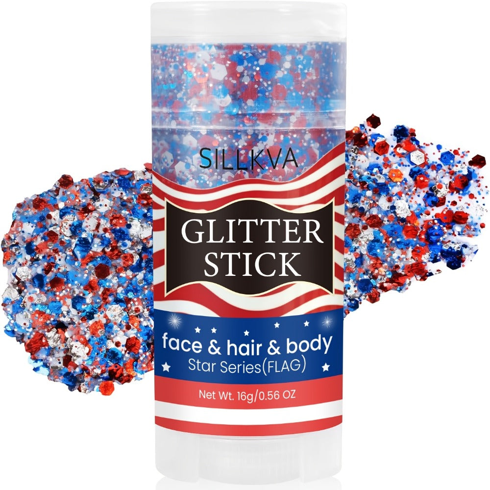 Glitter Makeup Stick Red & Blue Multi-Use Glitter Gel for Face Hair & Body – Patriotic American Flag Theme for July 4th Independence Day