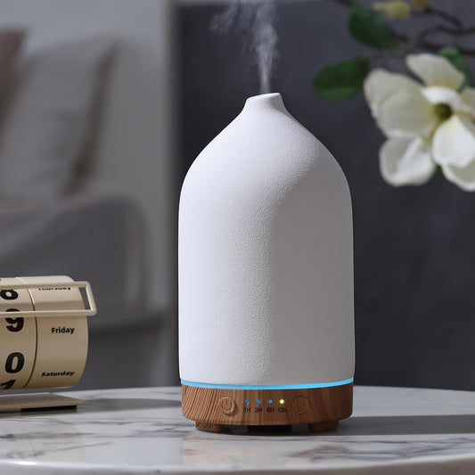 200ml Essential Oil Diffuser with Textured Glass-Style Cover, Seven-Color Light and 2H, 4H or 6H Timer