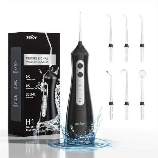 350 ml Cordless Water Flosser Kit with Six Jet Tips, Five Mode Labels, USB Cable and Manual