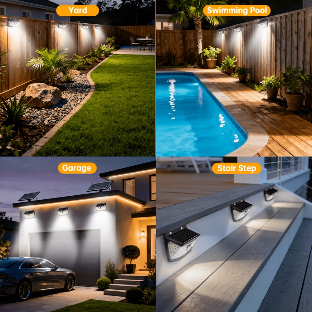 Solar Step Lights Outdoor 120 LED Motion Sensor, 270° Wide Angle Wall Light with 3 Modes, Solar Powered Stair Light for Pathway