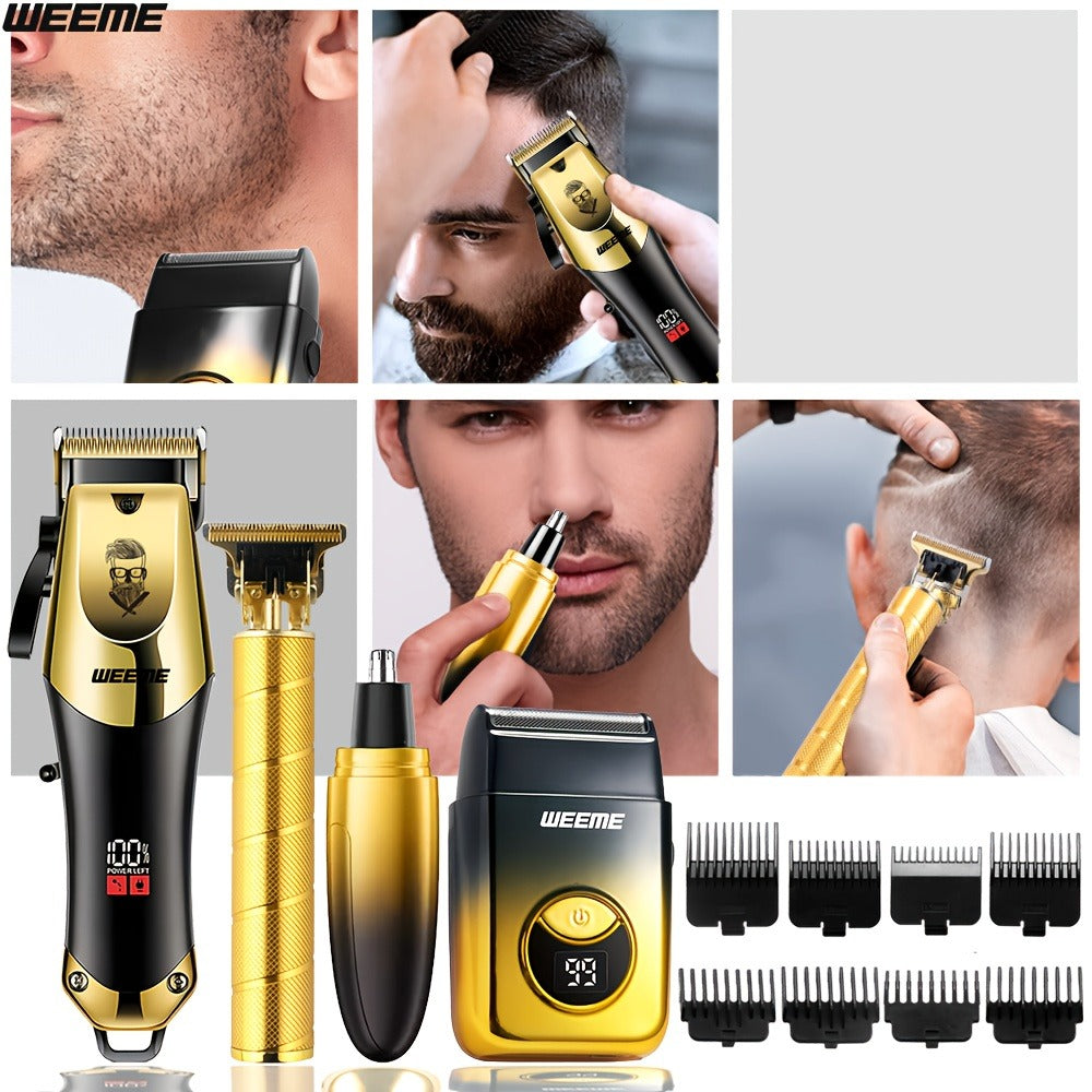 Men's Grooming Kit USB Rechargeable Hair Clipper Set with Nose Trimmer Electric Shaver Detail Trimmer 8 Limit Combs Professional Haircut Kit