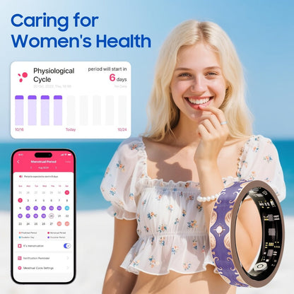 Patterned Smart Ring in Navy Blue or Sunset Purple with Activity and Sleep Summaries in US Sizes 7, 9 or 10