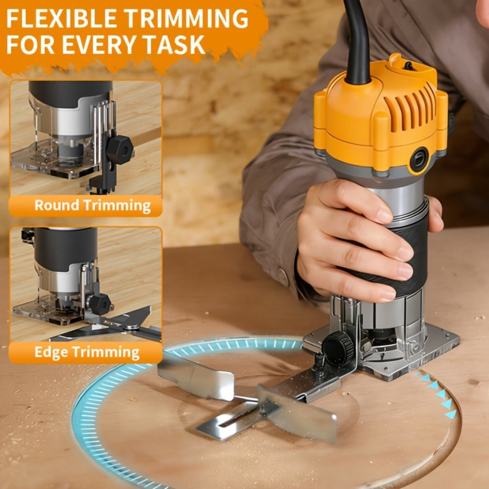 Wood Router Edge Trimmer 800W 6.1Amp Compact Hand Router Tool 35000RPM with Variable Speed, 1/4" Collet