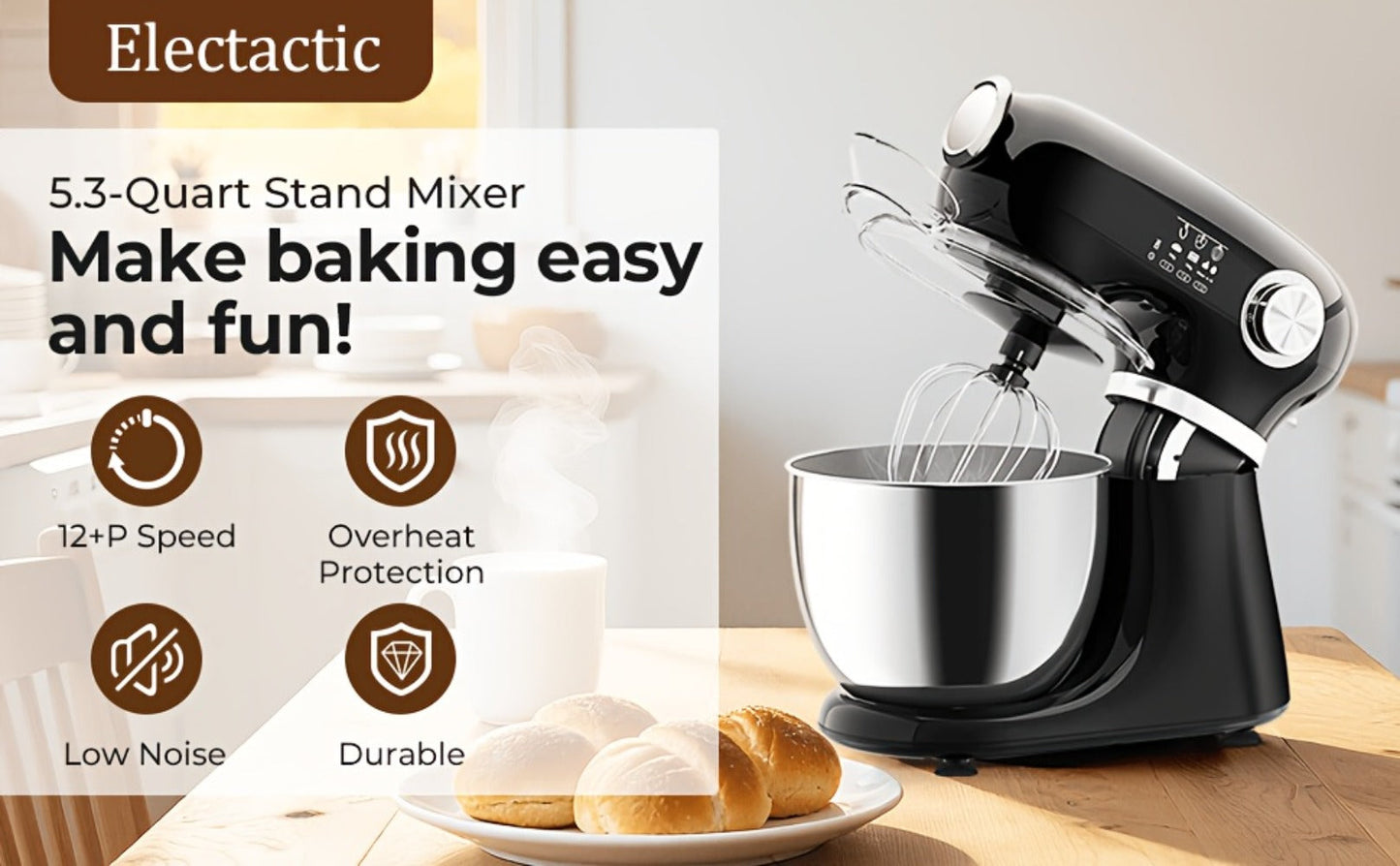 Bowl-Lift Stand Mixer 5.5 Qt 4-in-1 Electric Vertical Mixer 350W 12-Speed with Pulse for Entryways, Bedrooms and Living Spaces