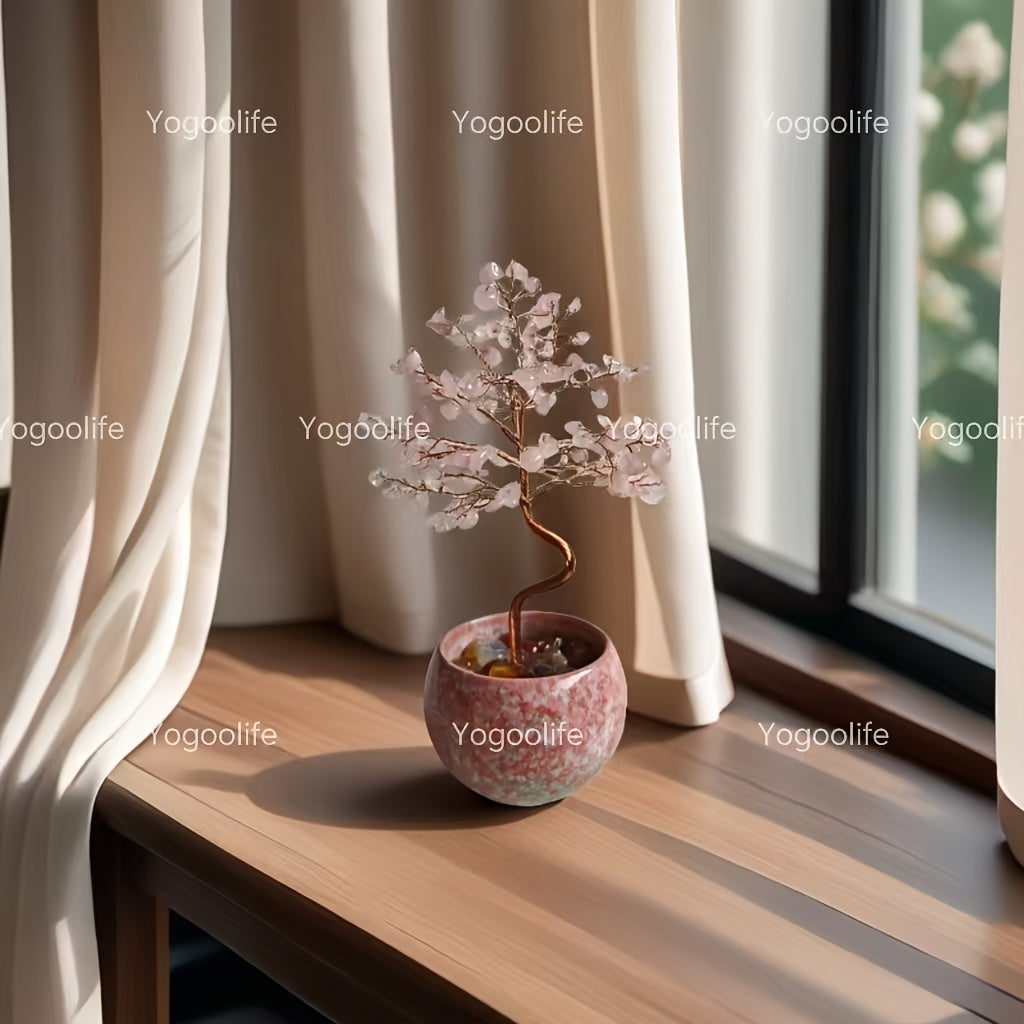 Natural Crystal Gemstone Tree with Ceramic Base 7 Inch Handmade Healing Stone Bonsai Tree for Entryways, Bedrooms and Living Spaces