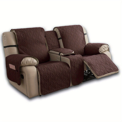 Recliner Loveseat Cover 4 Piece Set Waterproof Split Dual Recliner Sofa Slipcover with Center Console Cover & Straps