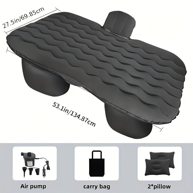 Back-Seat Car Inflatable Mattress with Two Pillows, Air Pump and Carry Bag in Black or Dark Blue