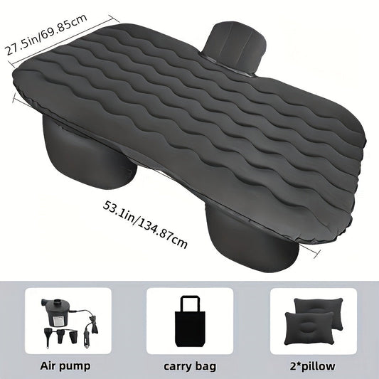 Back-Seat Car Inflatable Mattress with Two Pillows, Air Pump and Carry Bag in Black or Dark Blue