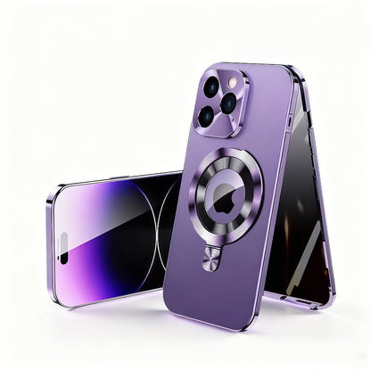 Phone Case Privacy Screen with Aluminum Alloy Frame, Rear Stand and magnetic ring for iPhone 15 Pro