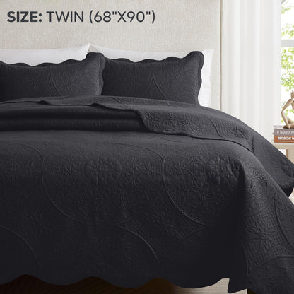 Floral-Pattern Three-Piece Bedspread Set in 16 Colors with Twin, Queen, King and California King Sizes