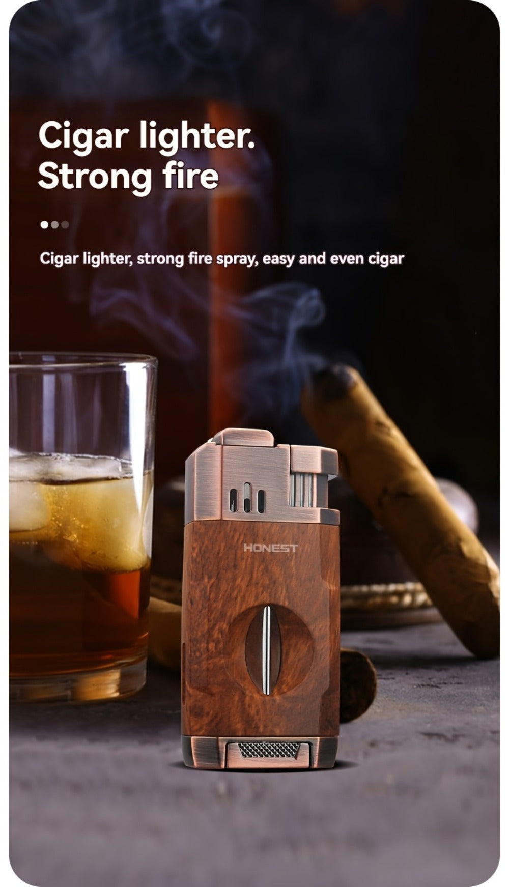 Cigar Torch Lighter with V-Shaped Cigar Cutter Built-in Clip Dual Windproof Jet Flame Visible for Entryways, Bedrooms and Living Spaces