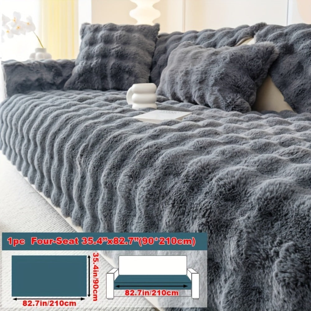 Sofa Cover Thick Faux Rabbit Plush Panels with Backing Detail for Seat, Armrest, Backrest or Pillowcase