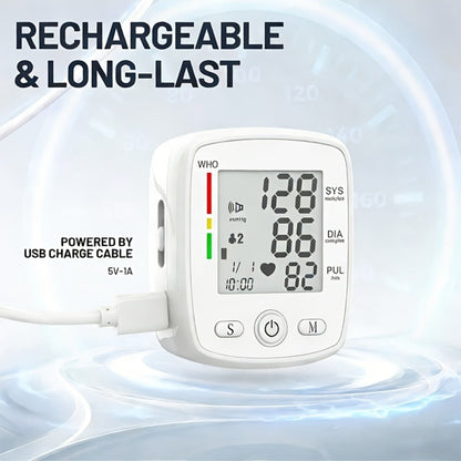 Blood Pressure Monitor for Wrist, Rechargeable LCD Device with Voice, 2 x 99 Memory and Portable Case