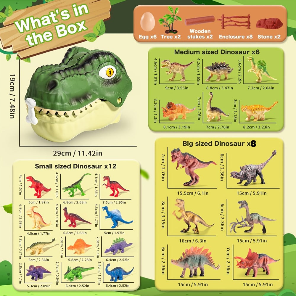 Dinosaur Toys for Boys 46pcs Realistic Jurassic Dinosaur Figures Set with Eggs, Trees & Fence