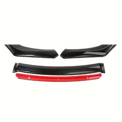 Car Front Lip Spoiler Kit 4pcs Universal ABS Front Bumper Splitter Spoiler Glossy Black Red Accent Aerodynamic Design Easy Clip-On Install