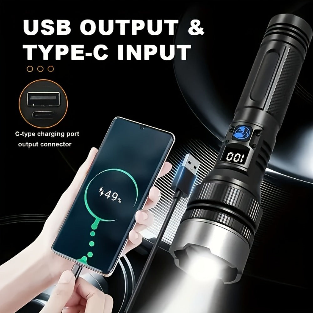 Flashlight 1000-Lumen Rechargeable 2-Pack with Digital Display, Type-C Input and USB Power Output