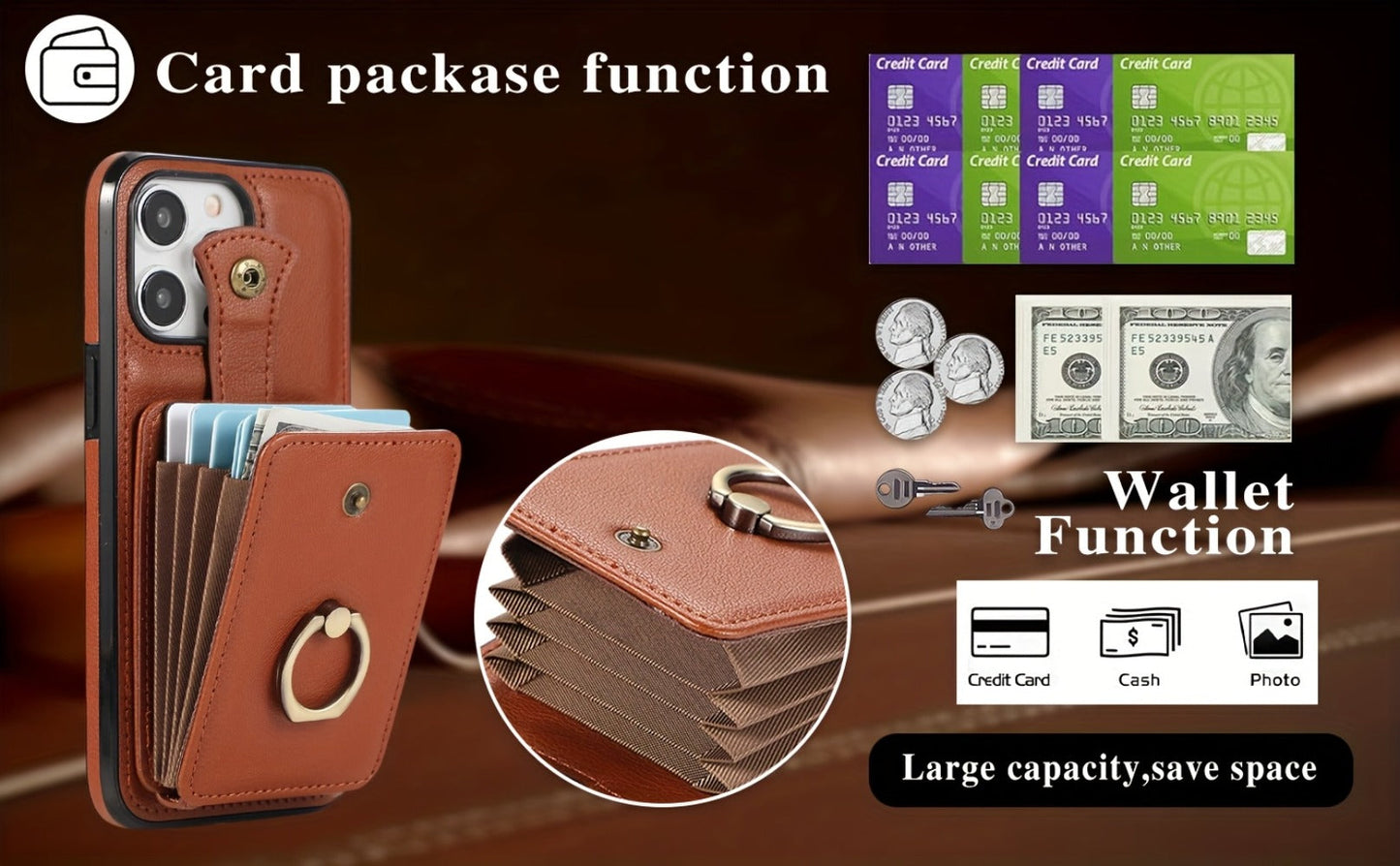 Phone Case Wallet with 2-3 Card Holder and Fold-Out Kickstand for Selected iPhone 12-16 Model Options