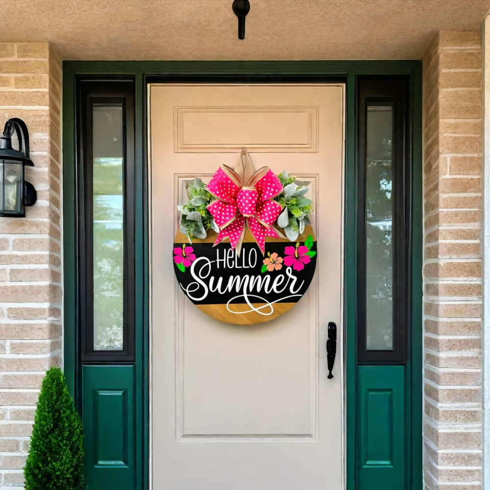 Summer Door Hanger for Front Door - Hello Summer Spring Wreath All Season Door Decor for Entryways, Bedrooms and Living Spaces