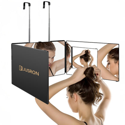 Three-Way Hair Cutting Mirror with Folding Panels, Adjustable Door Hooks and LED, Non-LED or Two-Pack Options