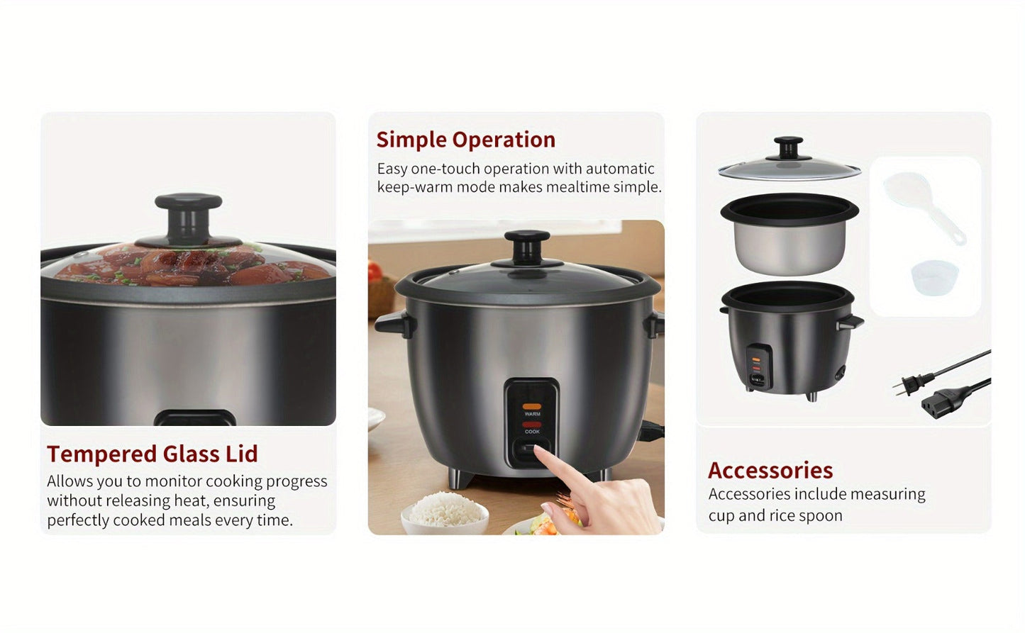 Rice Cooker & Yogurt Maker 3-Cup Nonstick, 1.5Qt Multicooker with Auto Keep, One-Touch Operation
