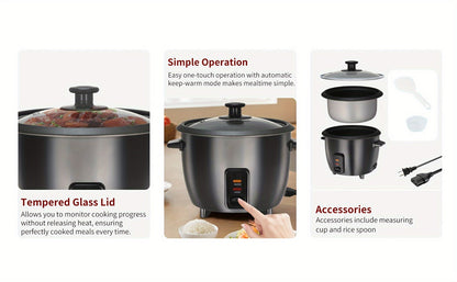 Rice Cooker & Yogurt Maker 3-Cup Nonstick, 1.5Qt Multicooker with Auto Keep, One-Touch Operation