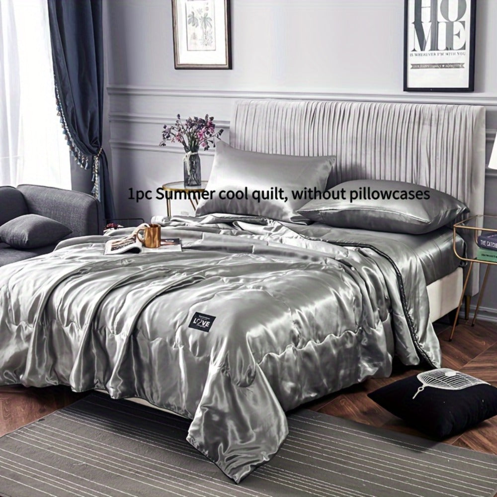 Cooling Satin Quilt Summer Comforter Ultra-Soft Breathable Lightweight Blanket, Machine Washable Satin Weave Bedspread for Home Dorm Hotel