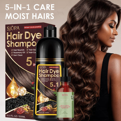 Gray Coverage Hair Dye Shampoo Kit 3-in-1 with Rosemary Hair Oil - Quick Color, Gentle & Natural Formula for Men & Women