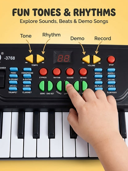 Kids Electronic Keyboard with Microphone, Black, Music Learning Toy for Boys & Girls, Sing-Along Piano Instrument