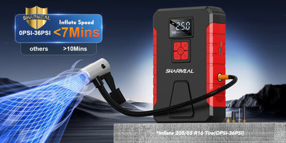 Portable Jump Starter with Air Compressor – 15000A-19000A Peak 350PSI 12V 17-in-1 Car Battery Jump Starter, Digital Display
