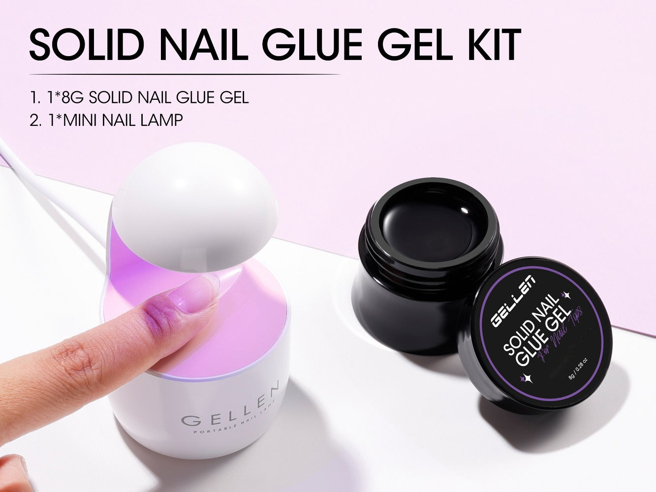 Solid Gel Nail Glue Kit with Mini LED Lamp – 8g UV Cure Gel Glue 28+ Days Long-Lasting Bond for Press On Nails Acrylic Tips Rhinestones