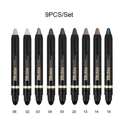 Metallic Eyeshadow Stick Set 9pcs Waterproof Long-Lasting Eye Makeup Kit – Shimmer Crayon Eye Brightener Highlighter & Eyeliner Pen