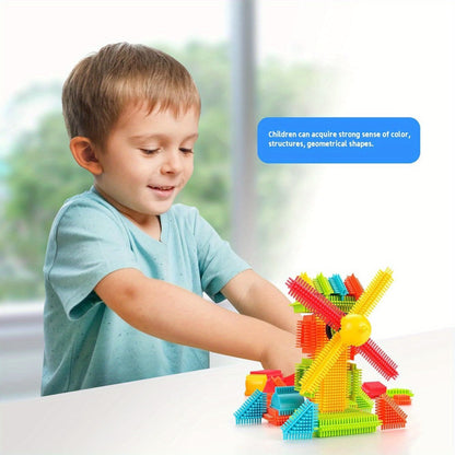 Hedgehog Bristle Blocks for Toddlers 150PCS, Interlocking Brush Building Set, Sensory STEM Learning Toy for Kids Ages 2 3 4 5
