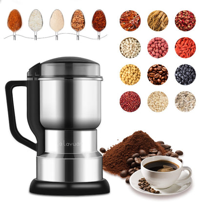Coffee Bean Grinder 300W 8-Blade Stainless Steel 400g 14oz Large Up to 36 Cups 10-Second for Entryways, Bedrooms and Living Spaces