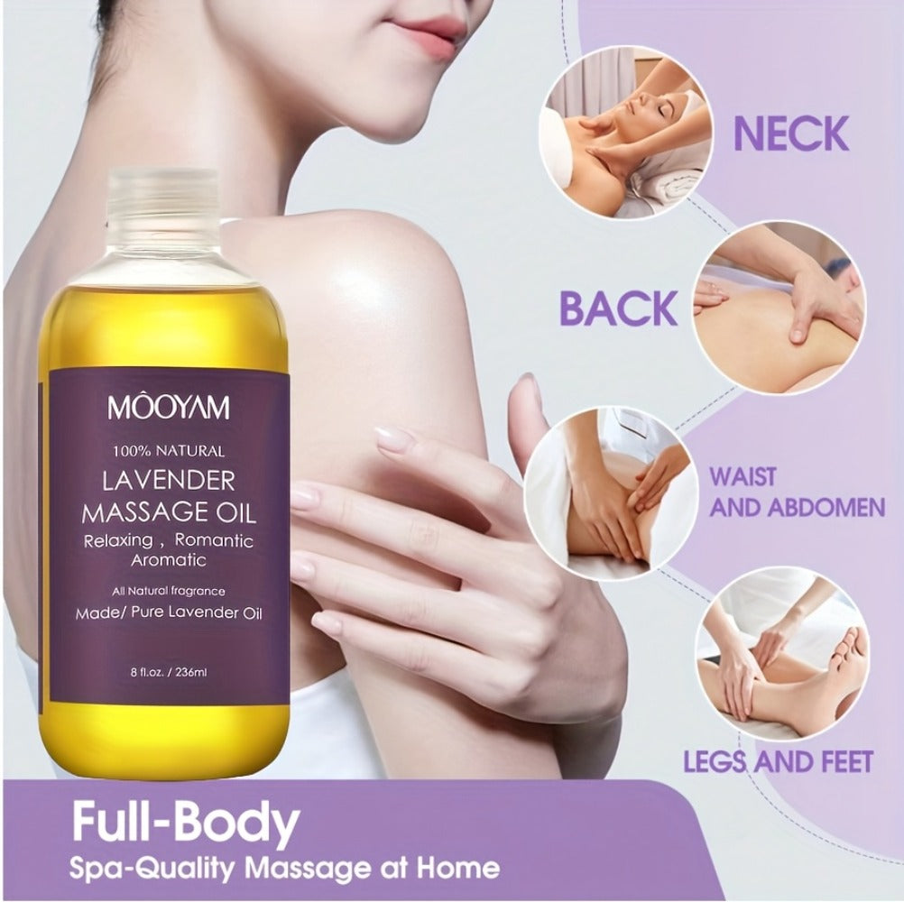 Lavender-Labeled Massage Oil in One or Three 236 ml Bottles with Pour Caps for Body-Care Routines
