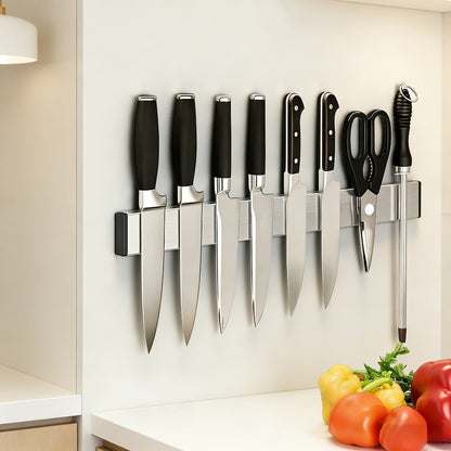 Magnetic Knife Holder Wall Mounted, Stainless Steel Punch-Free Knife Strip Rack for Kitchen, Holds Chef Knife Santoku Bread Knife